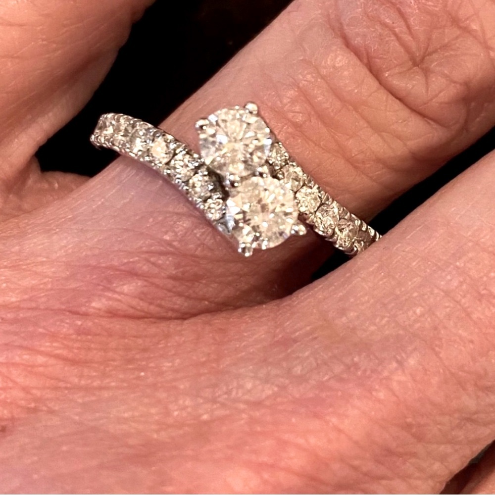 Solid Stamped 14K White Gold Ever Us Moi Toi Natural Diamond Bypass Ring